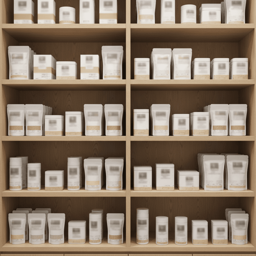 Halal-certified products on retail shelf