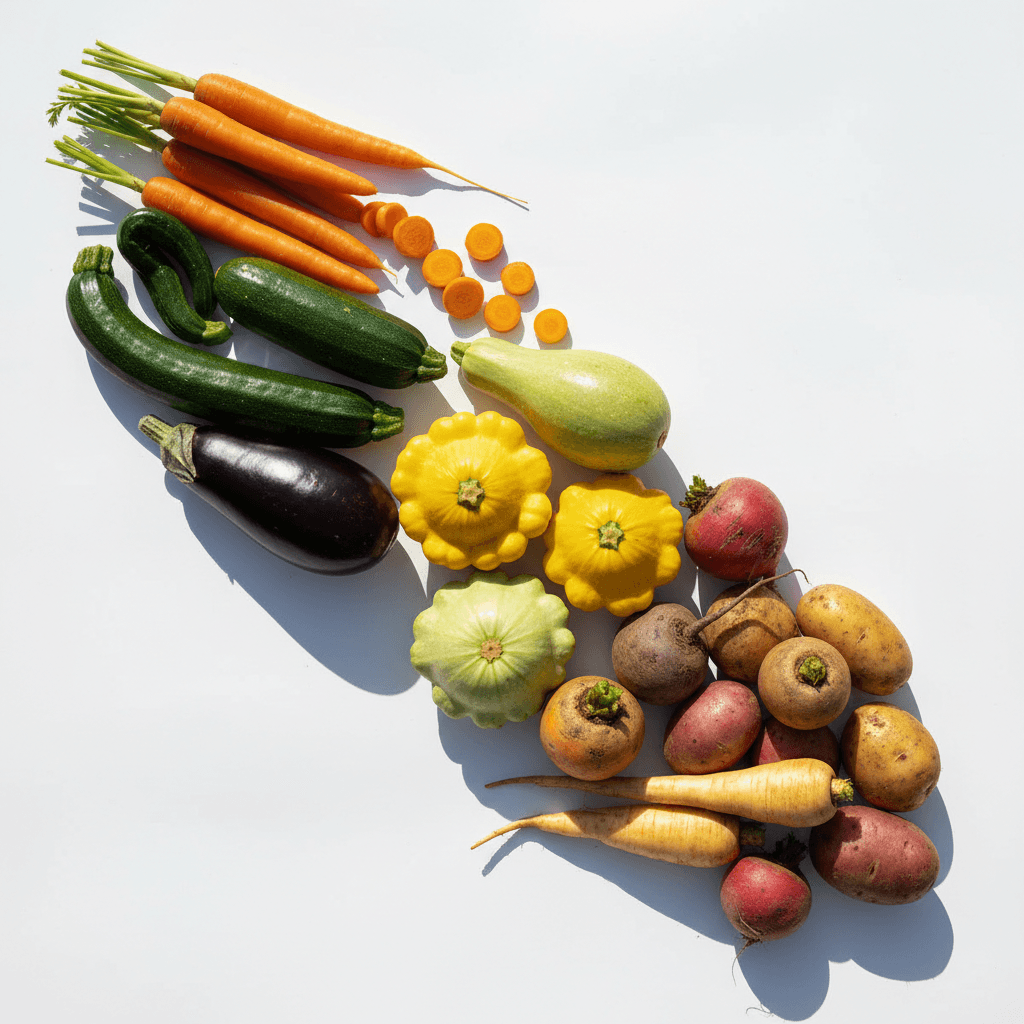 Colorful arrangement of fresh vegetables overhead