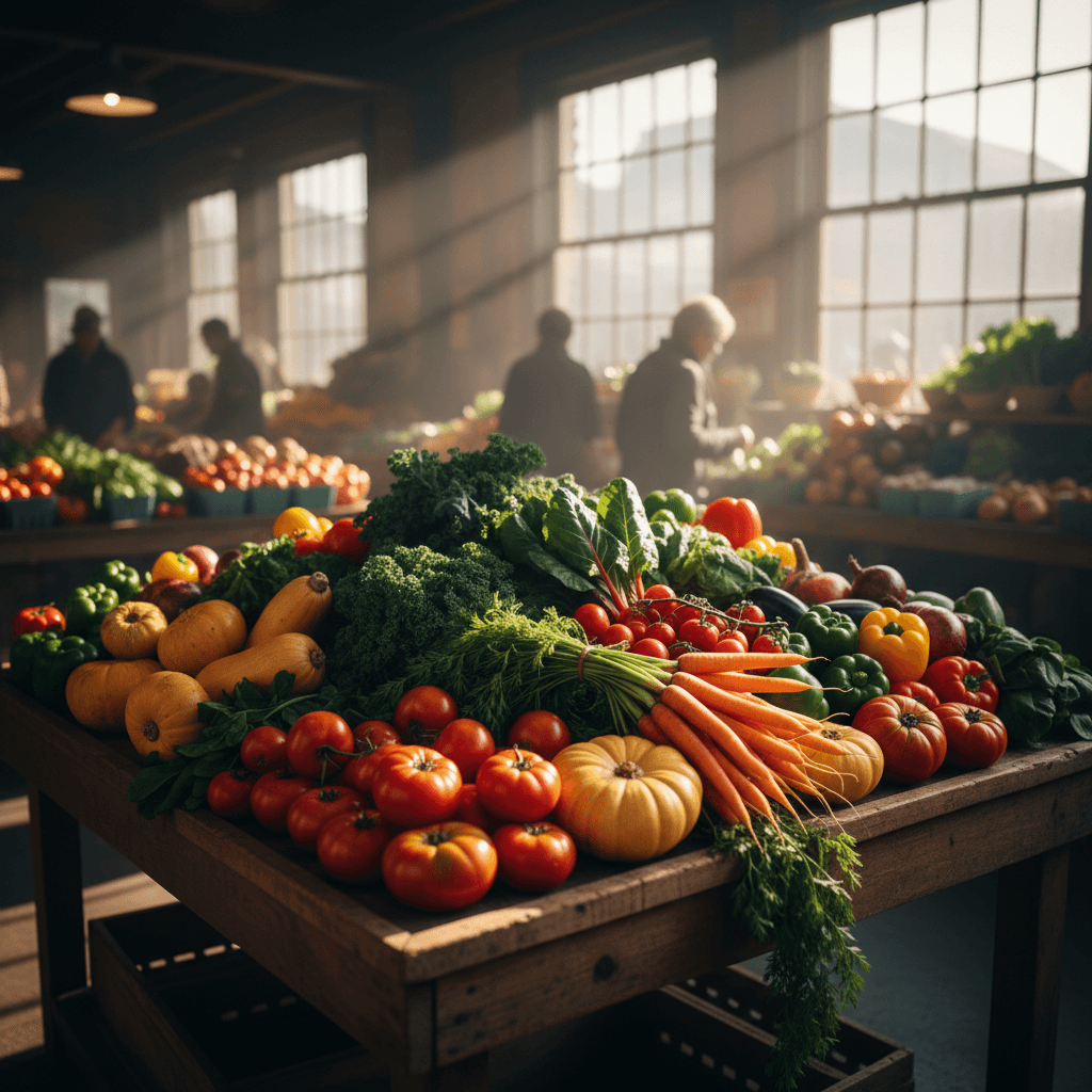 Fresh vegetables on wooden display