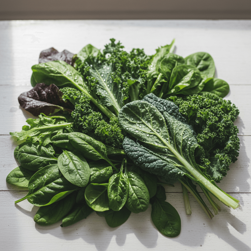 Fresh leafy greens with water droplets