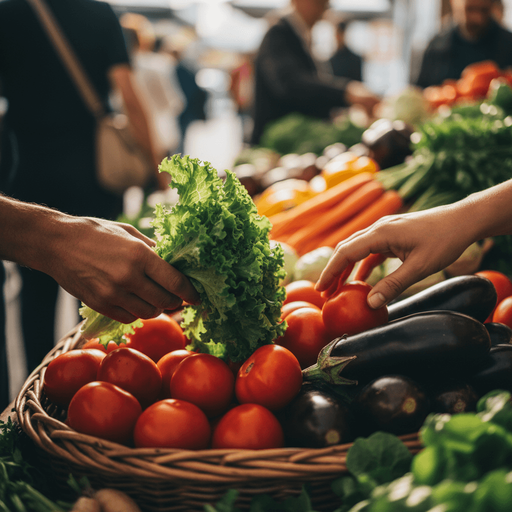 Customer selecting fresh vegetables with care and attention