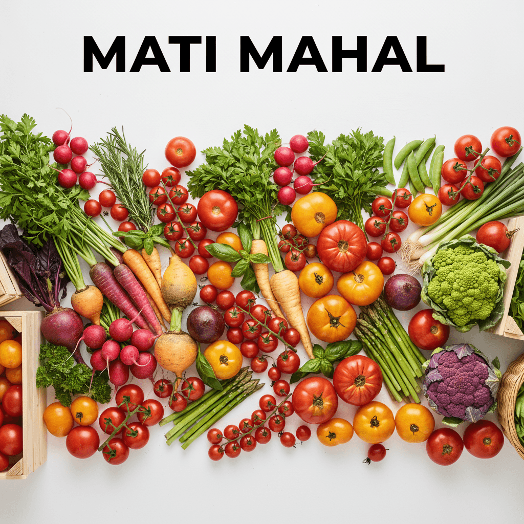 Colorful assortment of fresh vegetables displayed overhead